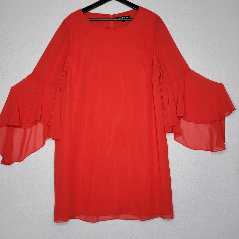 Preston & York Red Milly Bell Sleeve Shift Dress Womens 18 Chiffon Cocktail